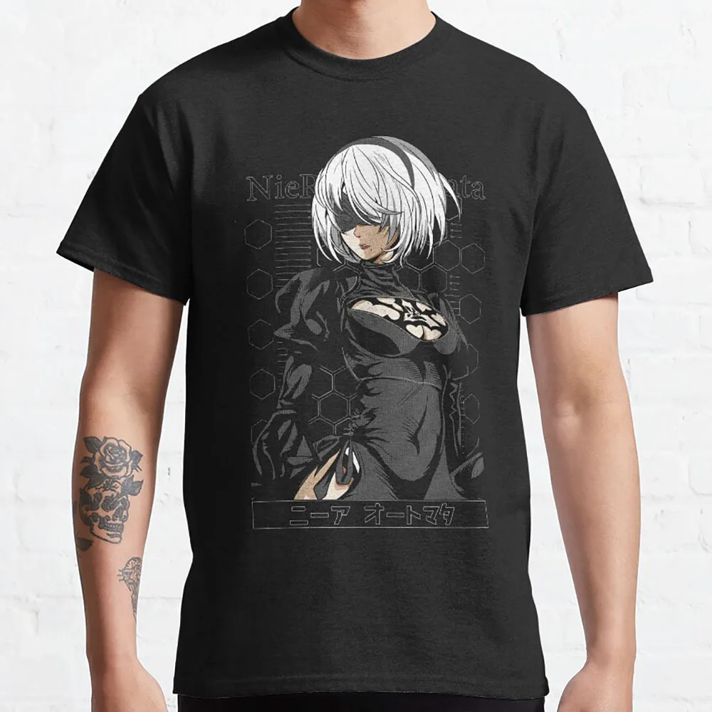 

Nier Automata Game of the Yorh No. 2 Type B Anime T shirt men's Sexy Waifu 2B manga graphic t shirts 100% cotton large size tops