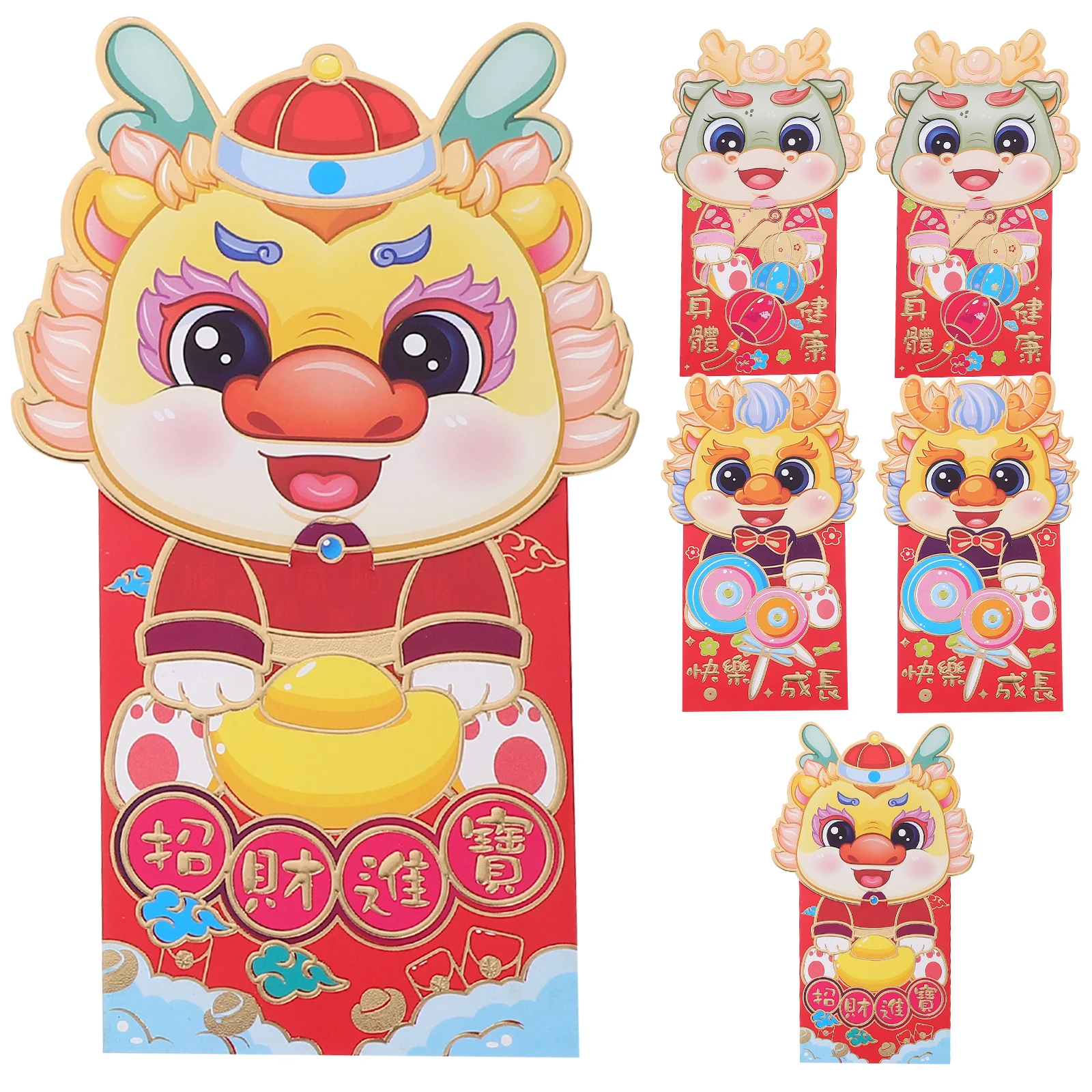 

6 Pcs Cartoon Year of The Dragon Red Envelope New Envelopes Paper Spring Festival
