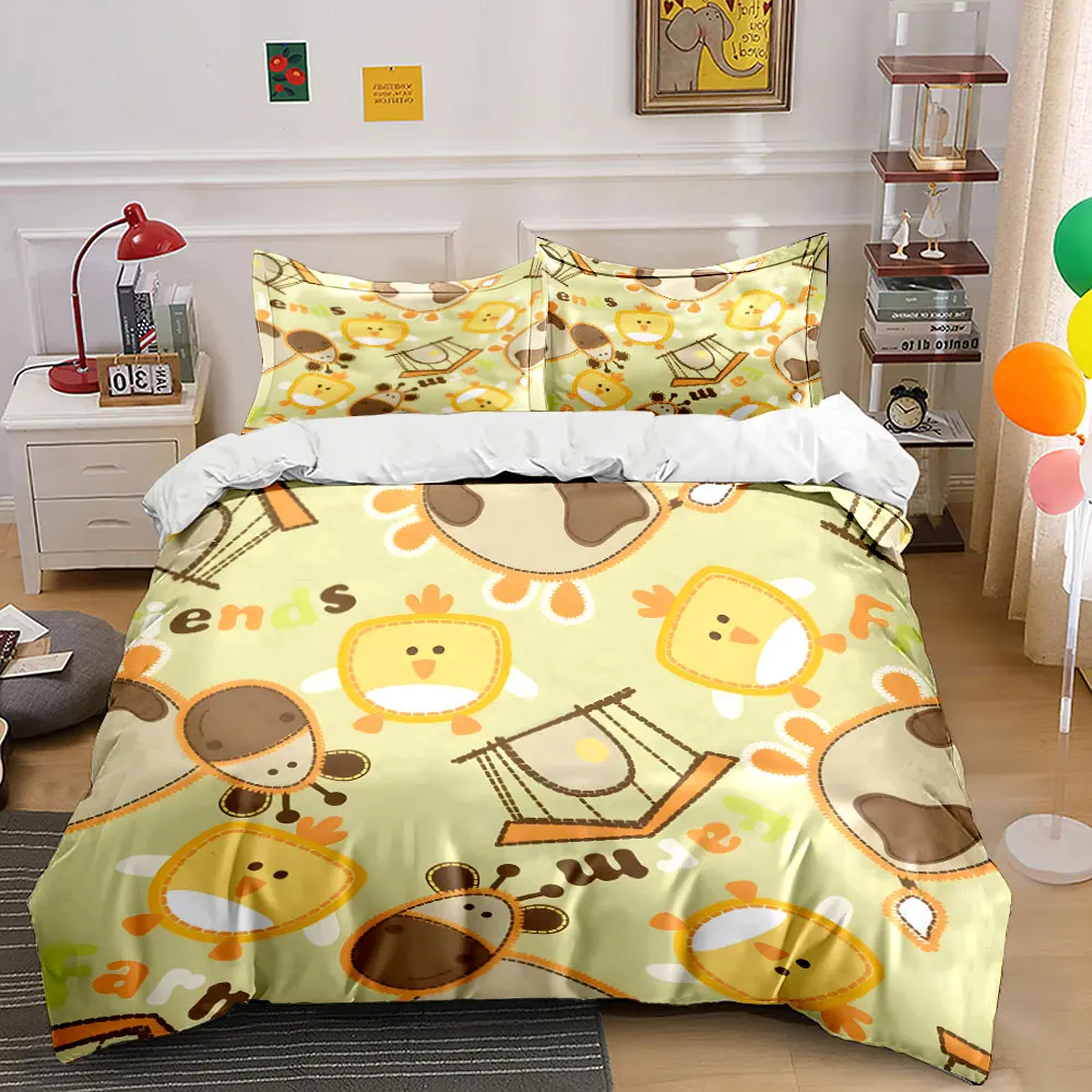Cute animals and farm elements Print Bedding Set 1 Duvet Cover 2 Pillowcases for Adult and Children Luxury Gift Full Size