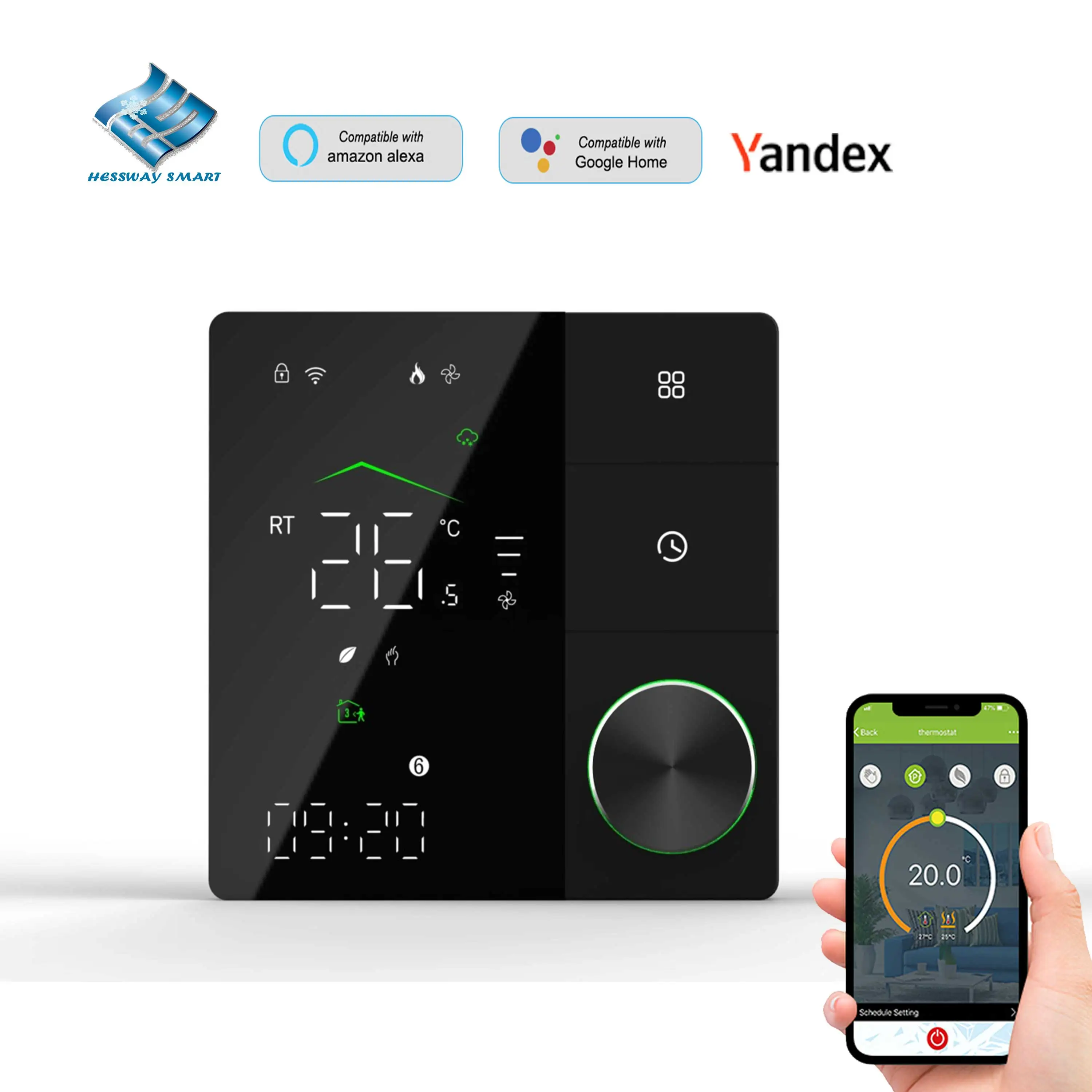 WiFi/RS485 Thermostat with Rotary Knob & APP Control 24V/220V for Floor Heating/Gas Boiler/4KW Heater Temperature Regulation