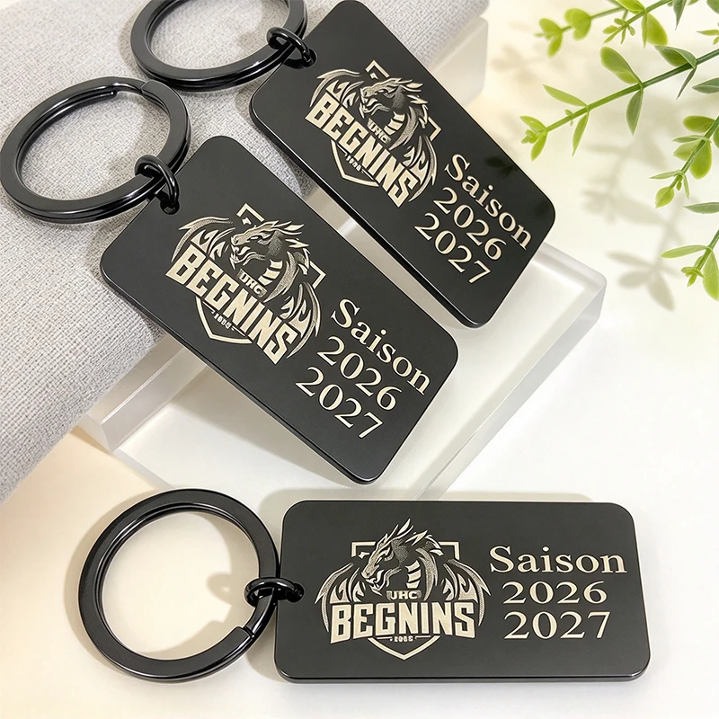 Logo Portrait Pattern Text DIY Customized Keychain Stainless Steel Black Color Laser Engraved Name Text Picture Keyring Gift