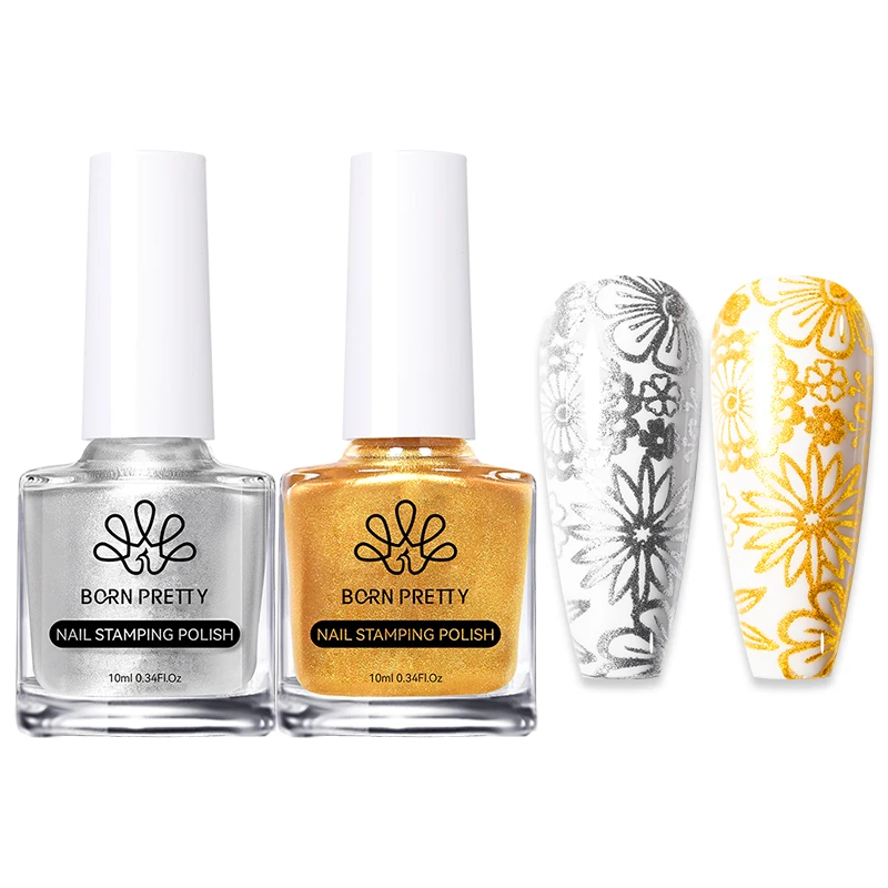 BORN PRETTY 2 Stück/10ml Stempel-Nagellack-Set Schwarz Weiß für Stempelplatten DIY-Druck Nagelkunst-Lack Keine Aushärtung Erforderlich