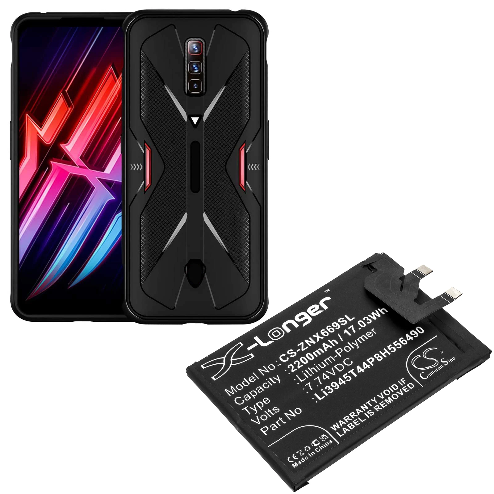 CS Replacement Battery for ZTE Nubia Red Magic 6 Pro,NX669J-P PN:Li3945T44P8H556490 2200mAh / 17.03Wh