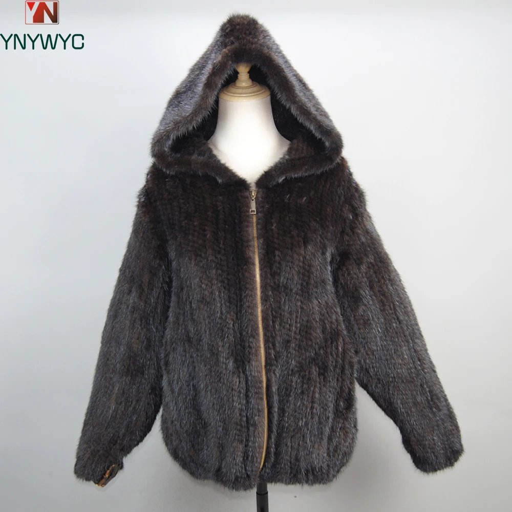 

2024 New Brand Fashion 100% Natural Mink Fur Coat Women Luxury Genuine Mink Fur Jacket Outerwear Knitted Mink Fur With Hood Coat