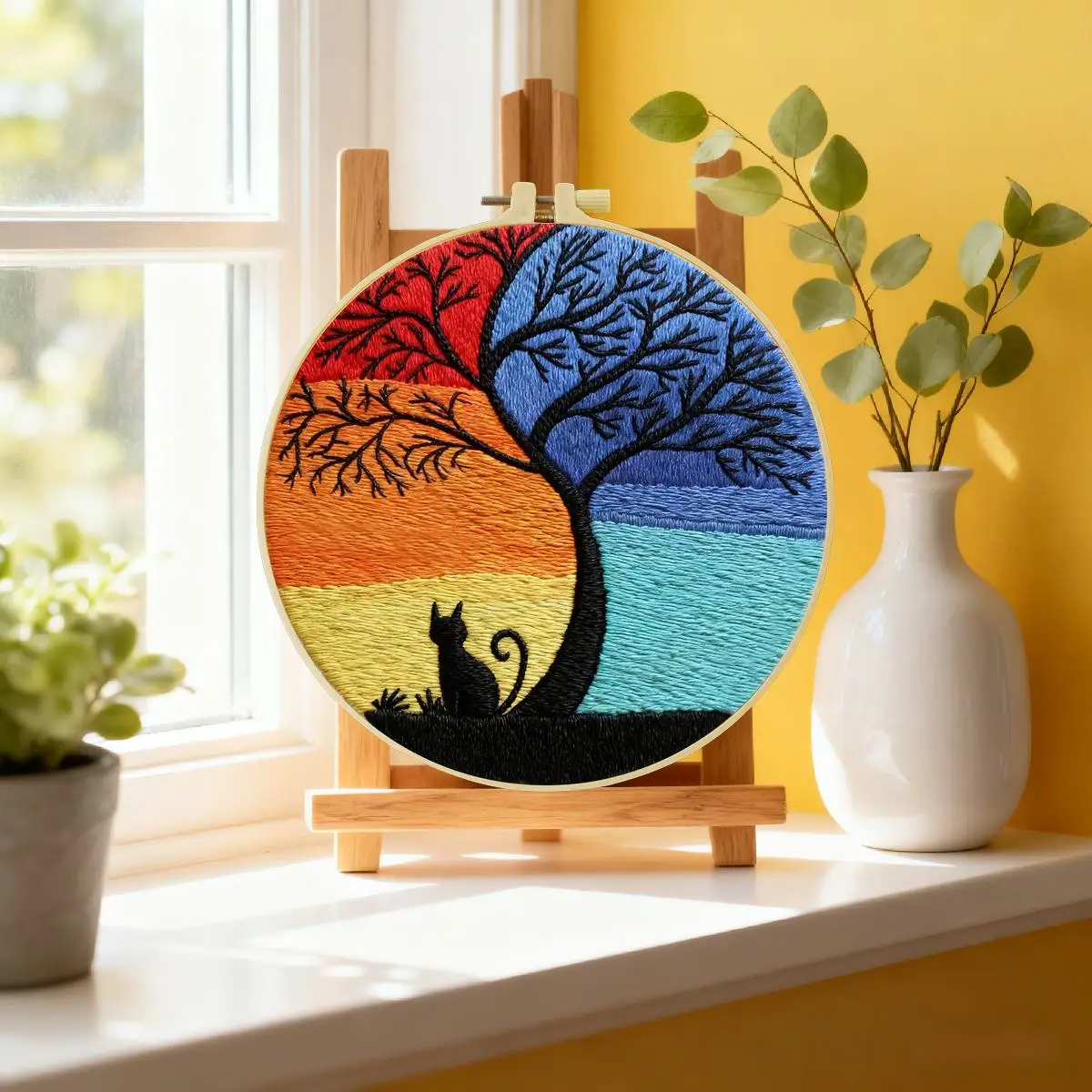 1 Stück 20X20CM/15X15CM 7,87/6,3 Zoll Baum-Stickerei-Starter-Kit DIY-Kit DIY-Stickerei-Set Handarbeiten Malerei Nadelkunst – Detail 5