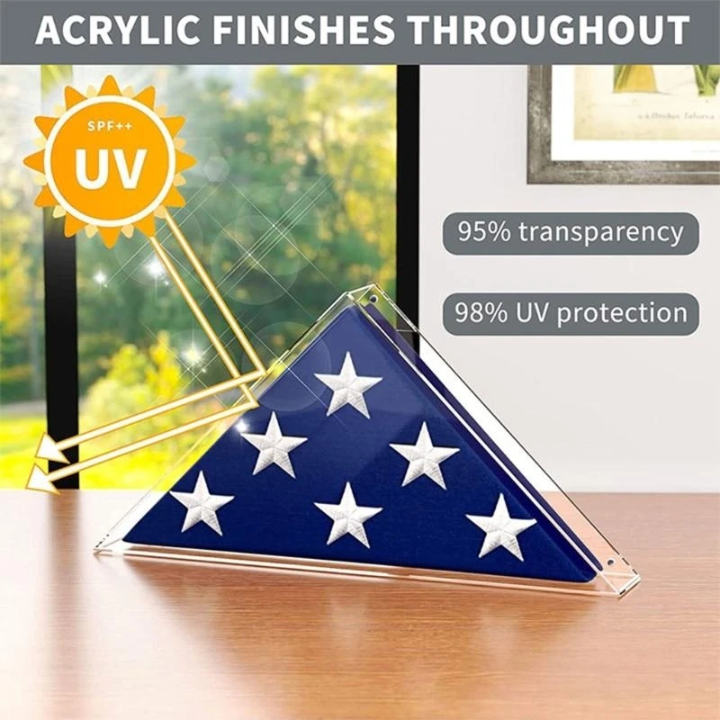  Acrylic Flag Case with Cover Clear Triangle Flag Container for Flag Collectors