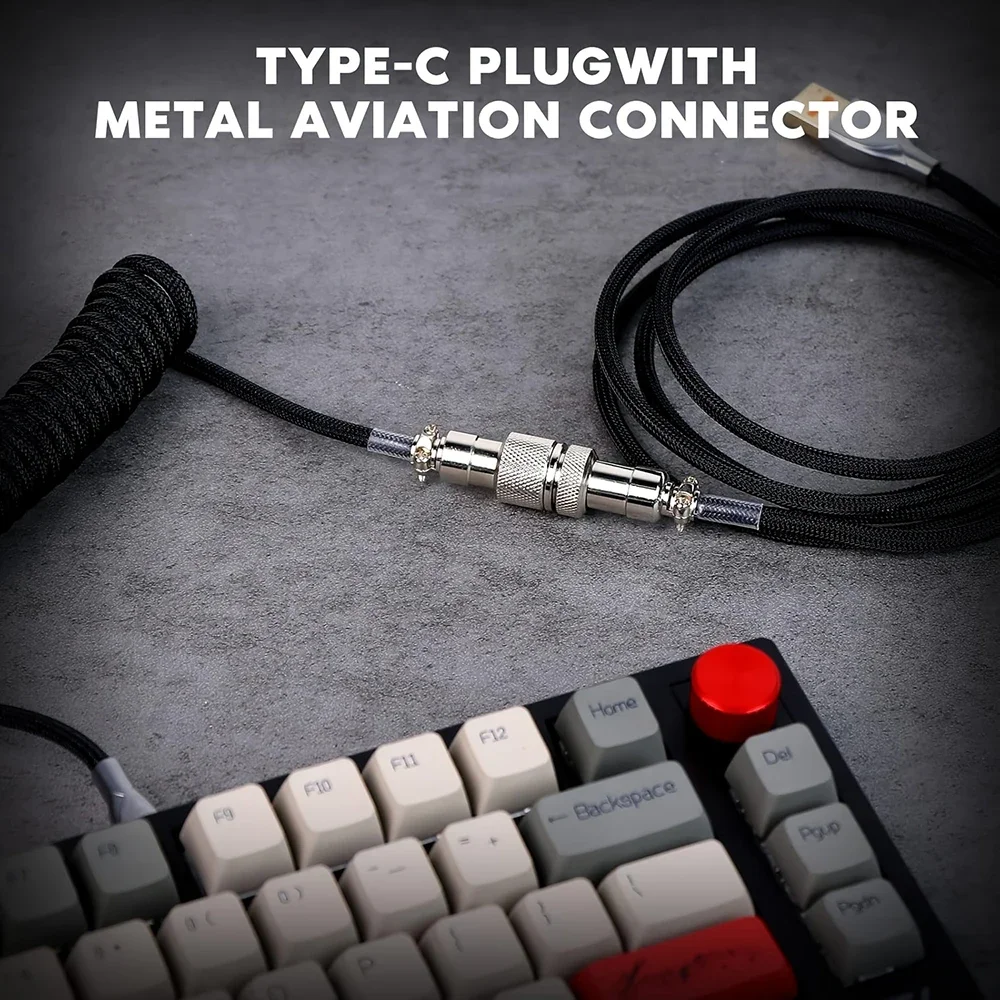 1.5m Coiled Keyboard Cable USB C to USB A TPU Cable for Mechanical Gaming Keyboard Detachable Metal Aviator for Custom Keyboard
