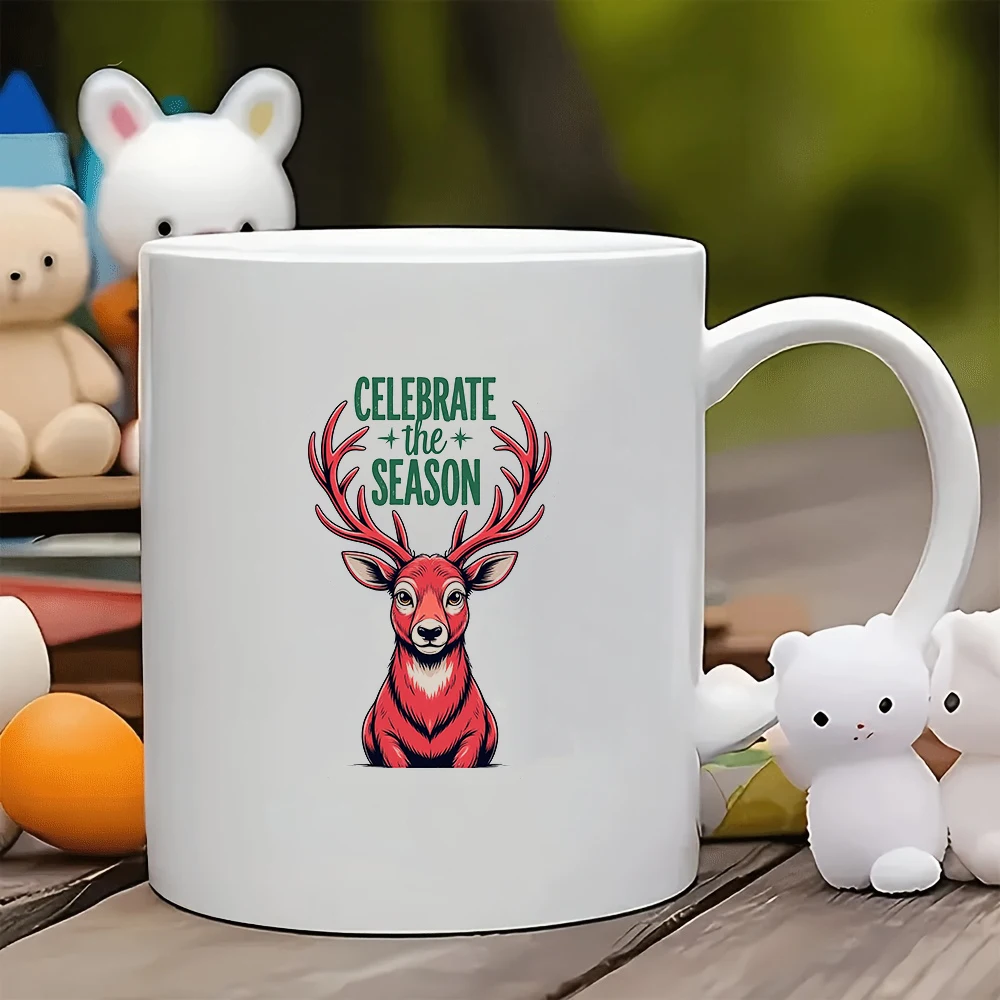 

11oz Coffee Mug + Creative Antler Sticker - Christmas Gift Parent-Child Cup Home Office Coffee Cup Decor