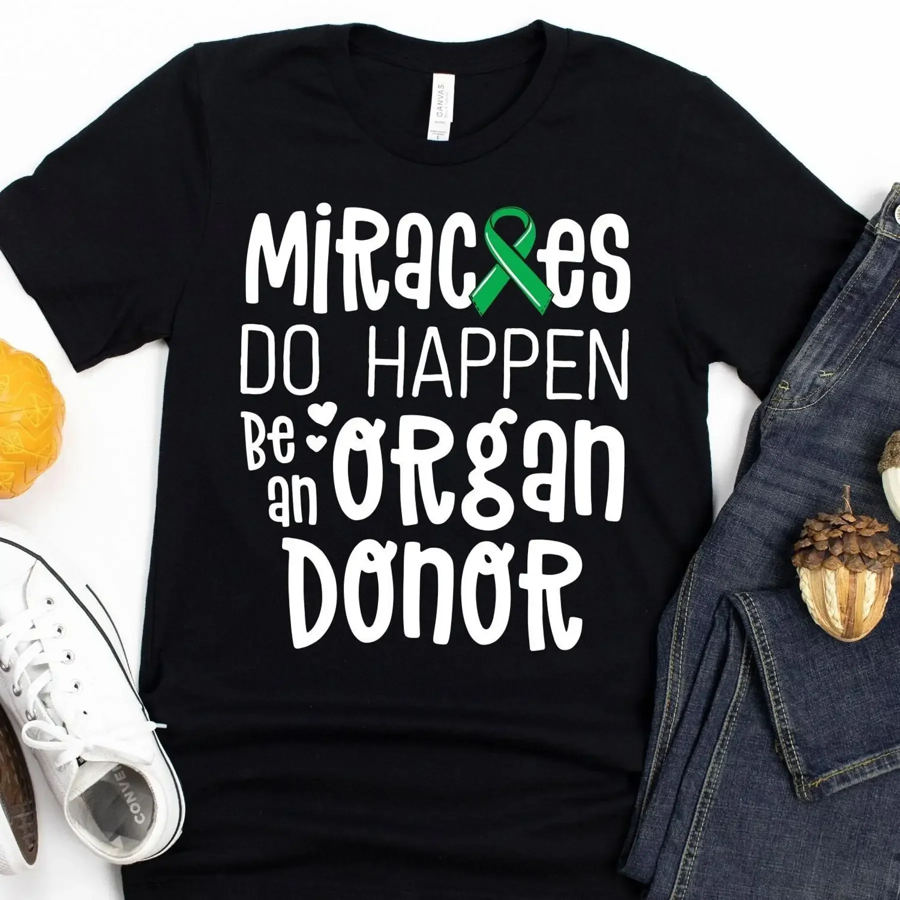 Miracles Do Happy Be An Organ Donor T Shirt Green Ribbon Kidney Transplant Recipient Surgery Patient