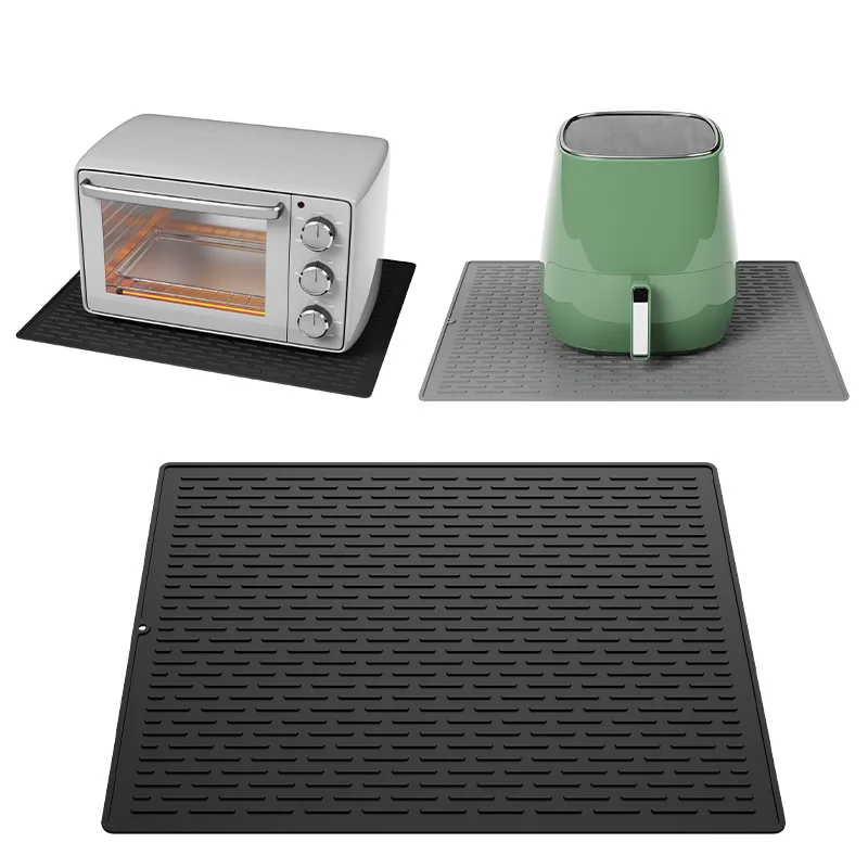 2-in-1 Kitchen Silicone Pad: Dish Draining Countertop Heat Resistant Mat Wave Stripe Pattern Non-Slip Food Grade Stove Protector