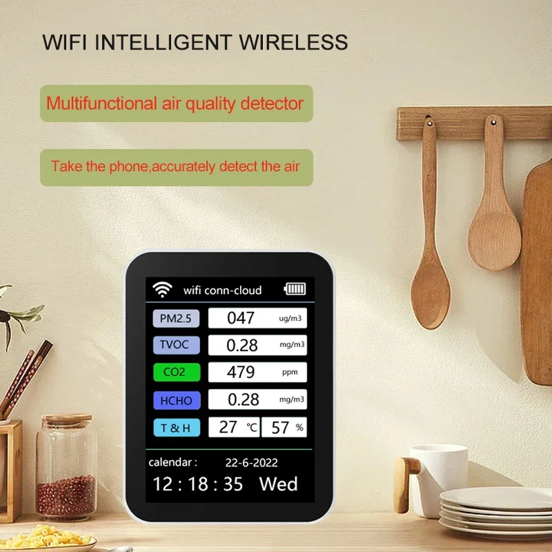 New Tuya WiFi 6 In 1 Multifunctional Detector Portable Air Quality Detector TVOC CO2 Gases CH2O Temperature Humidity Detecting