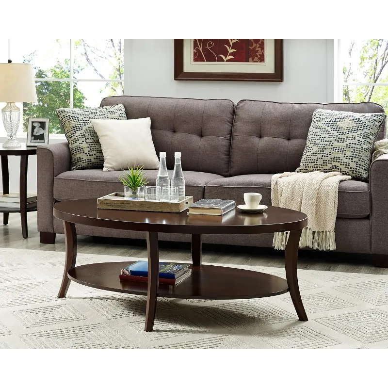 

Perth Contemporary Oval Coffee Table with Shelf, Espresso