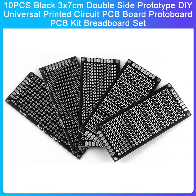 Universal Printed Circuit PCB Board, Protótipo Lateral Duplo, Kit DIY, Conjunto Breadboard Preto, 3x7cm, 10Pcs