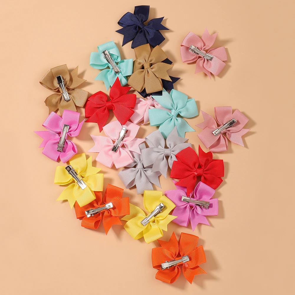 10Pcs/Set 2.44\'\' Grosgrain Ribbon Bows Headwear Clip For Baby Girls Kids Colorful Bowknot Hairpins Barrettes Hair Accessories