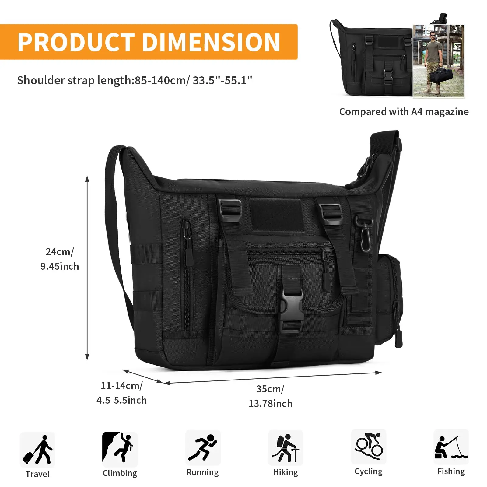 حقيبة كتف تكتيكية حقيبة كروس عسكرية حقيبة رافعة حقيبة كتف طاردة للماء حقيبة ساعي مع شو قابل للتعديل
