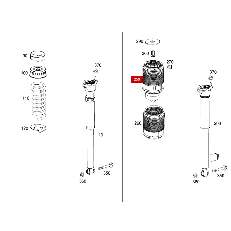 Me rc ed es spring strut and spring strut support pneumatic spring A2123200325 A2123200625 A2123203725 A2123203825 A2123203925