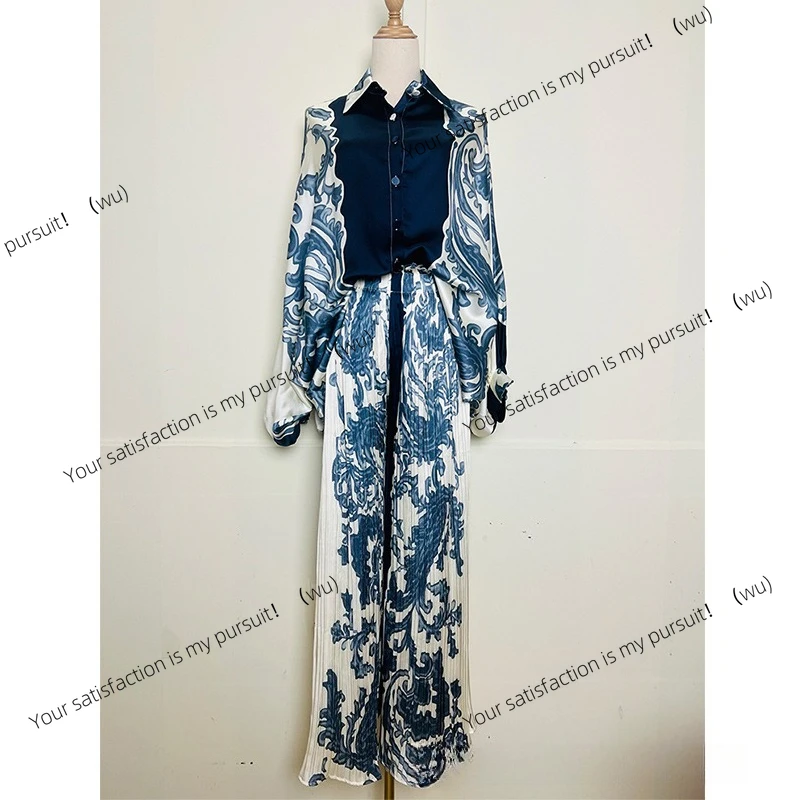 

ZOCI-Vintage свободная рубашка с принтом, комплект из двух предметов + плиссированные широкие брюки с эластичной резинкой на талии, модный комплект