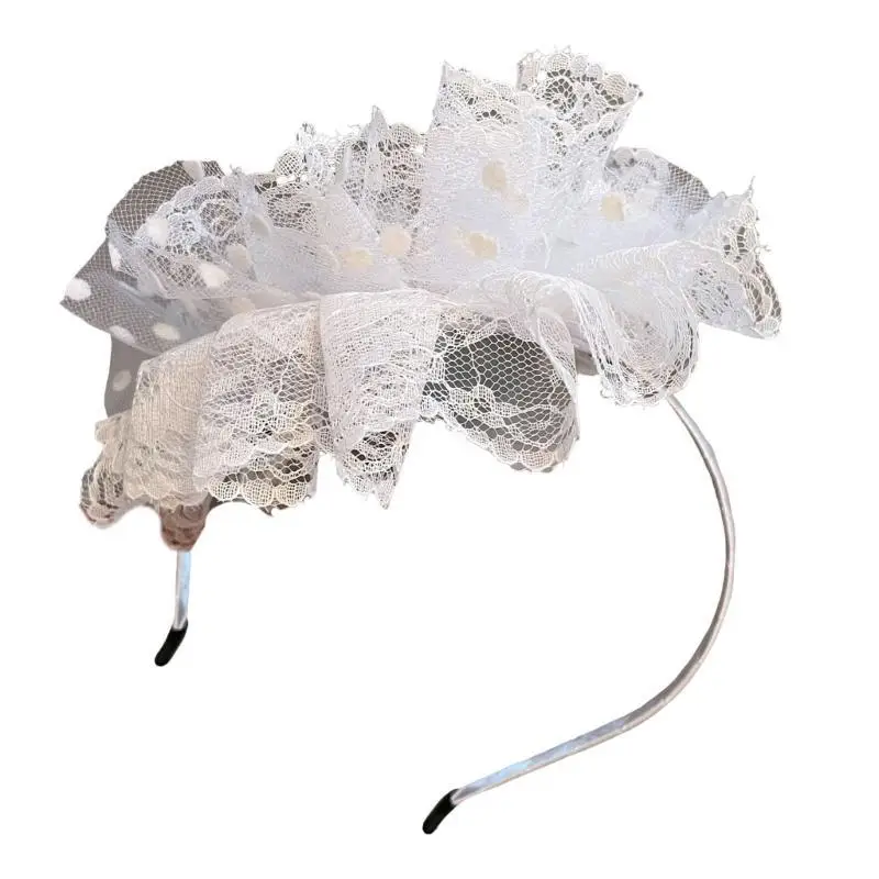 

A52E Lace Flower Hair Hoop for Women Vintage 1920s Mesh Headband Nonslip Flapper Lady Fascinator Hairband for Formal Event
