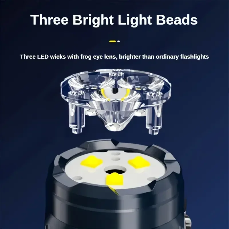3LED Strong Light Flashlight Rechargeable Multi functional for Long Range Portable Outdoor Home Mini Flashlight Cap Clip Light