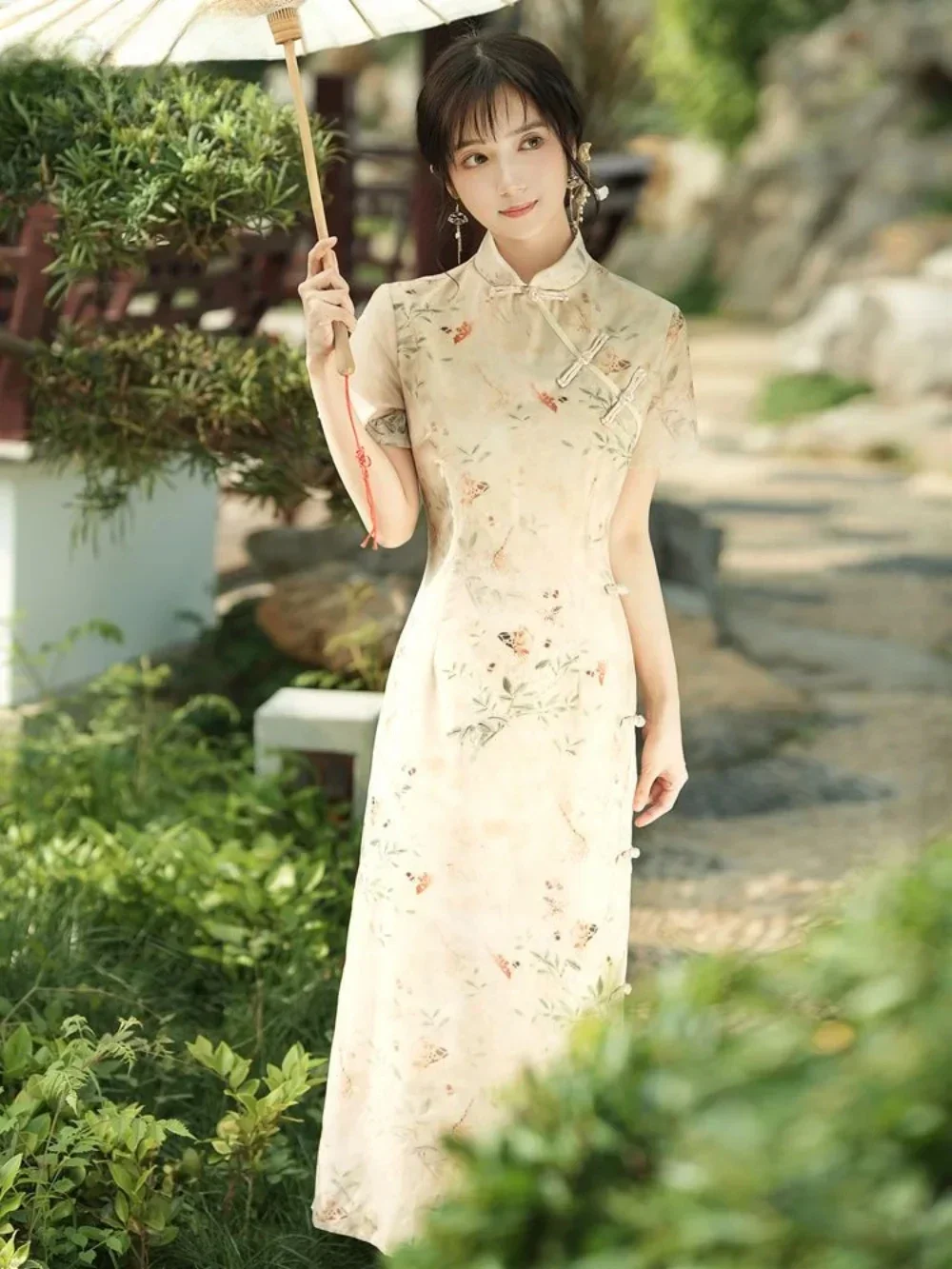 Girls' Qipao Improvement Small Fresh Long Dress Summer Women 2025 New Chinese Vintage Cicpao Long Youth Style High Cheongsam End