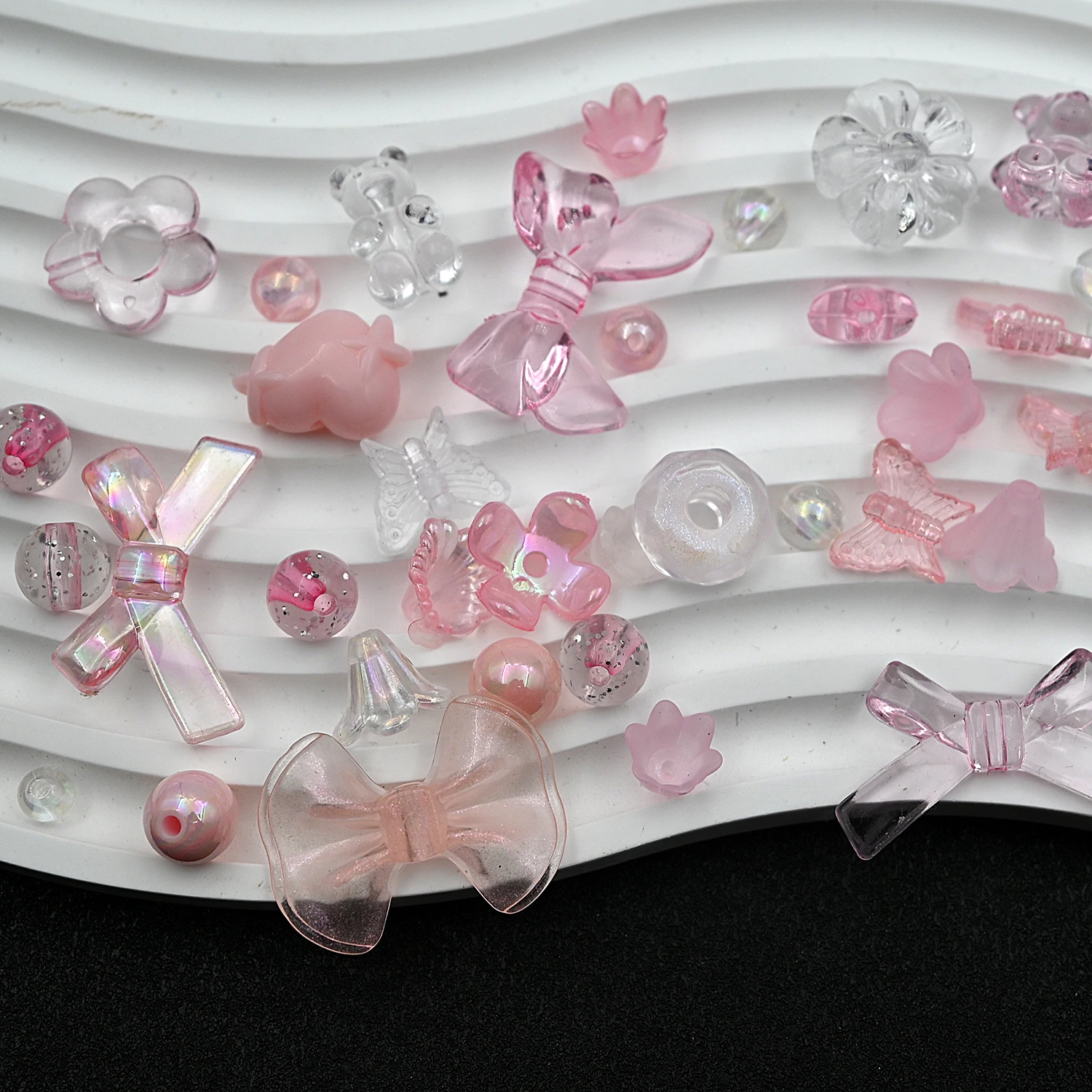 Random Mixed Pink White Acrylic Beads Loose Spacer Beads For Jewelry Making DIY Handmade Bracelet Necklace Accessories 30g/Lot