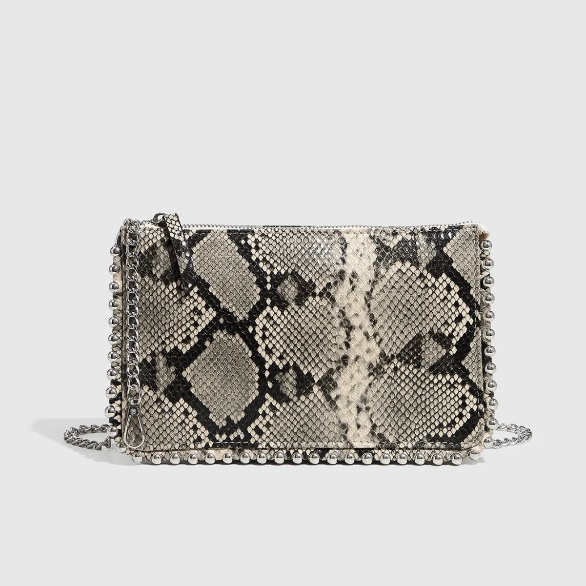 

Модная женская сумка на плечо со змеиным узором, сумки через плечо с цепочками из бисера для женщин, квадратные кошельки, женская сумка со змеиным узором, новинка 2025 г.