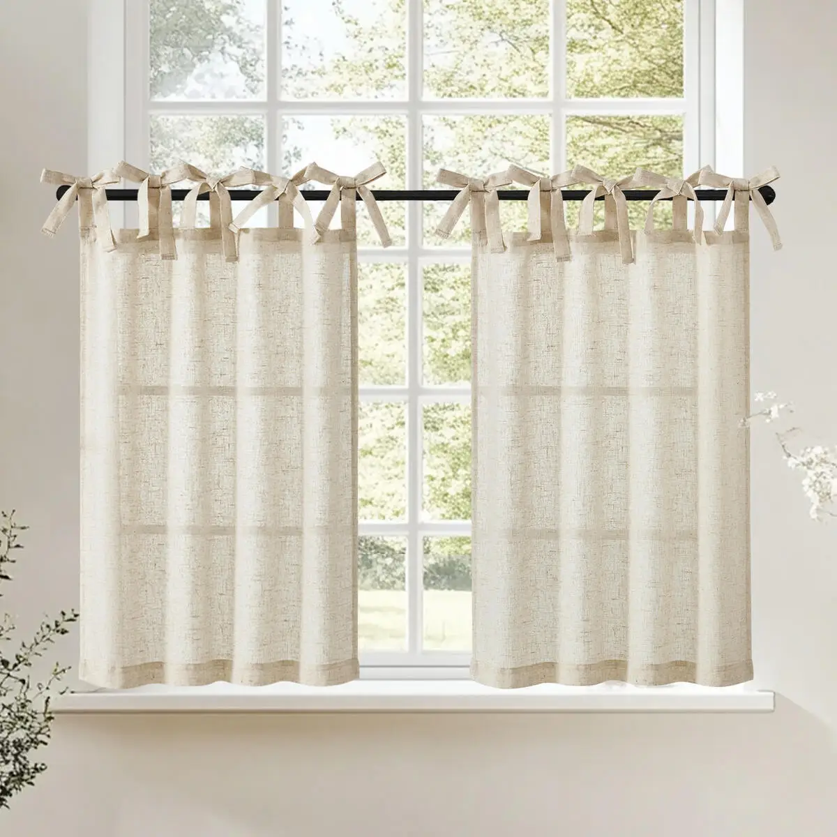 

JINCHAN Tie Top Linen Small Window Curtains Light Filtering Privacy Half Window Drapes Living Room Bathroom Kitchen Cafe Curtai