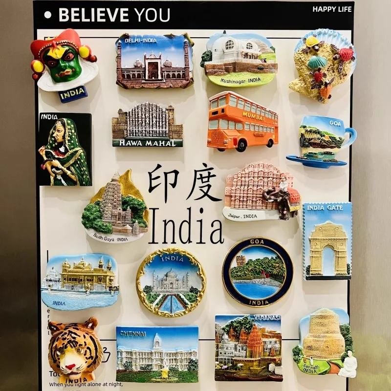 India 3D Fridge Magnets Tourism Souvenir Resin Refrigerator Magnets Sticker Collection Handicraft Gift Home Decoration Articles
