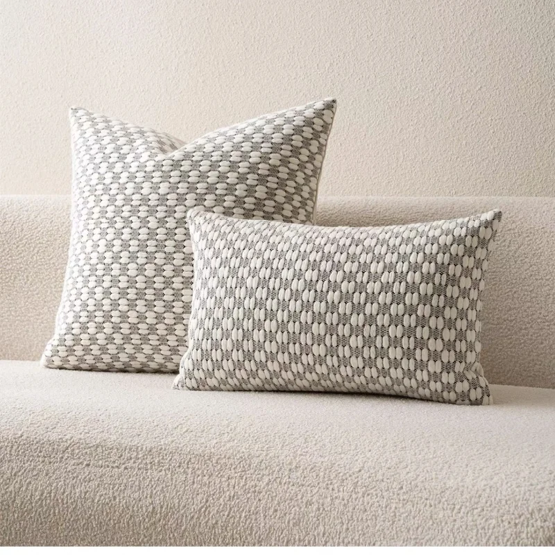 Minimalist Woven Pillow Cover Set | Textured Geometric Cushion Cases | Neutral Tone Modern Sofa Bedroom Decor Throw Pillows