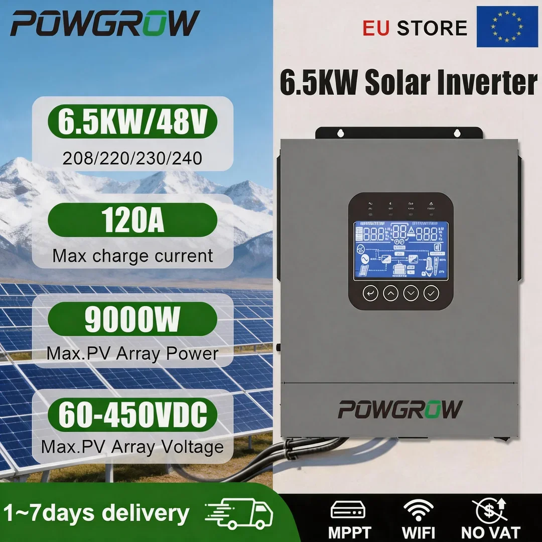 POWGROW 12KW Hybride Solar Inverter 6.5KW Zuivere Sinus Inverter 48V Off Grid Zuivere Sinus 150A MPPT Solar Charger PV 500VDC ZONDER BELASTING