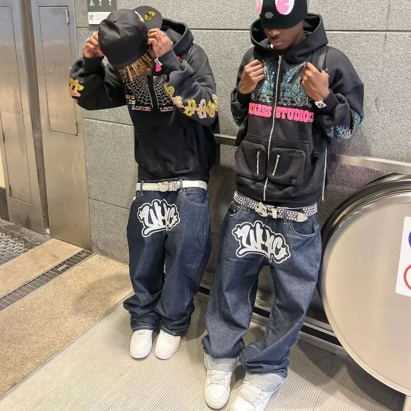 

Y2K Men's Streetwear Jeans Bla Vintage Printed Letter Pants Long Trousers for Faionable Men