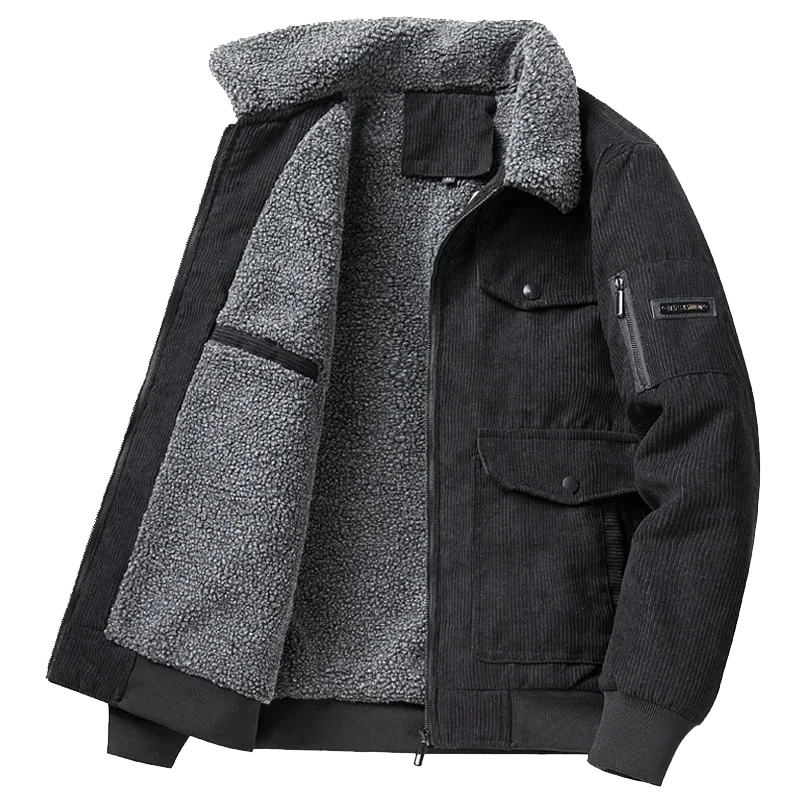 Luxury Winter Warm Jackets Lamb's Wool Padded Men Military Multi-pocket Corduroy Thick Coat Zipper Long Sleeves Outerwear Korean