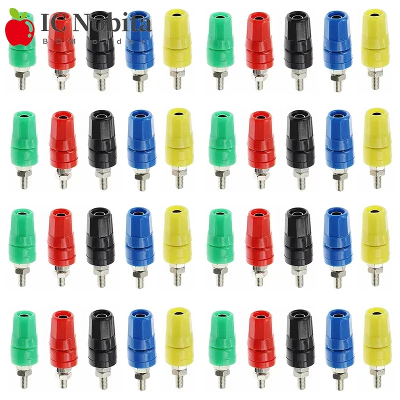 100PCS M4X36 Pure Copper Terminal 4MM Banana Jack Socket 20A Binding Post Banana Plug Connector M4*36 Black Red Blue Green