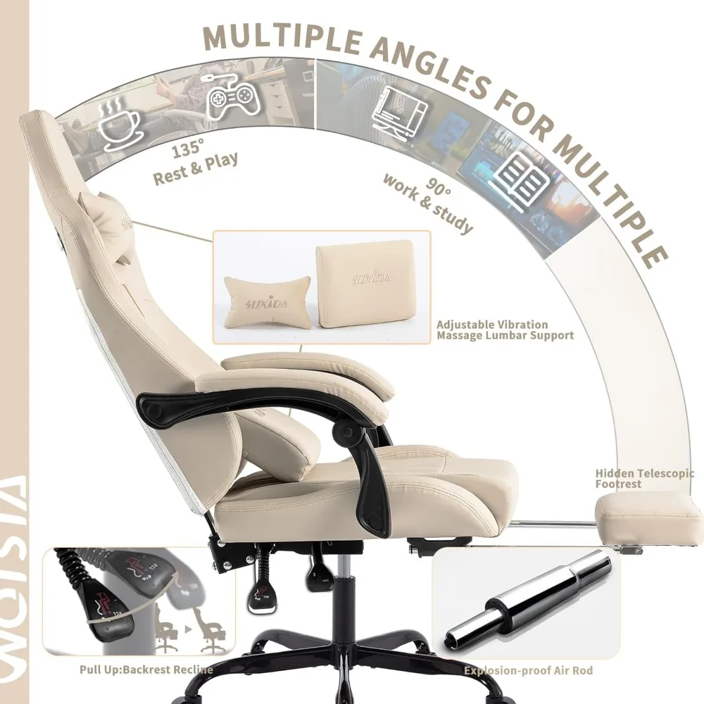 كرسي ألعاب مع مسند للقدمين، كرسي كمبيوتر مريح، وسادة قطنية للتدليك، كراسي ألعاب فيديو للسباق قابلة للتعديل