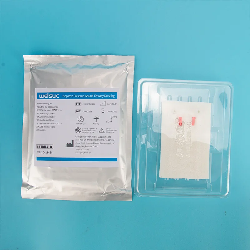 Rainhome NPWT Dressing Kit 15x10x1cm with White Wet PVA Foam Tube Adhesive Film I/Y Connector Clip Medical Dressing for Wound Ca
