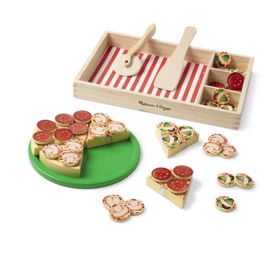 

Melissa Doug Wooden Pizza Party Play Food Set with 36 Toppings for Toddlers Age 3+