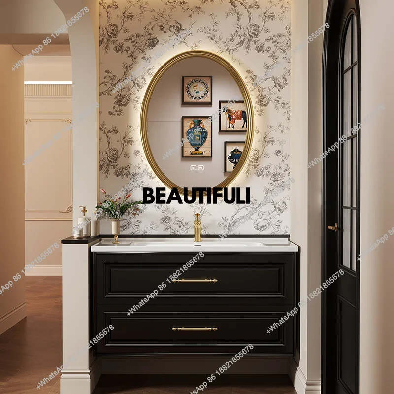 

New arrive French Retro Bathroom Cabinet Standing Antique Bathroom Toilet Sink Oak Oraganizer Mirror Luxury Smart Banyo Dolabi F