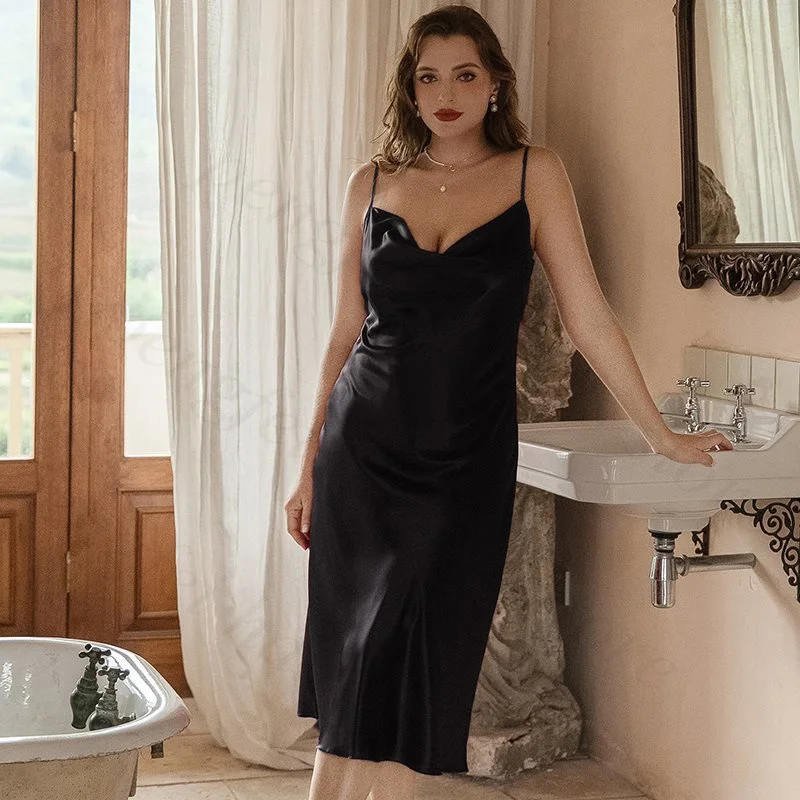 Plus Size 3Xl 4Xl 5Xl Nightgown Lady Sexy Swing Collar Nightdress Long Lingerie Women Summer New Satin Sleepwear Nightwear