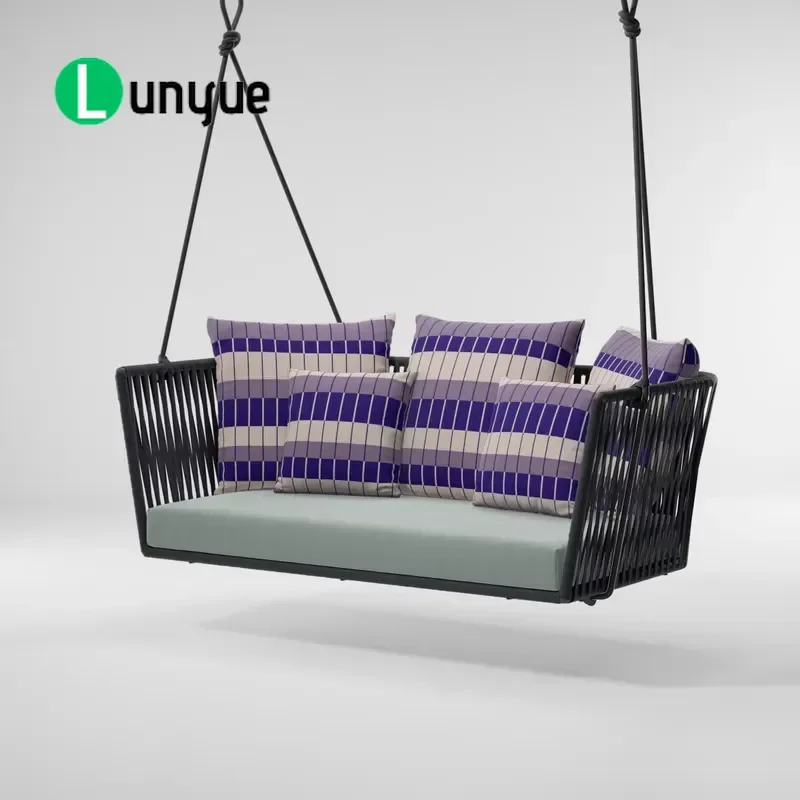 Modern Outdoor Garden Hanging Sofa Double Seat Rope Rocking Chair Durable Weather Resistant Furniture for Patio Yard