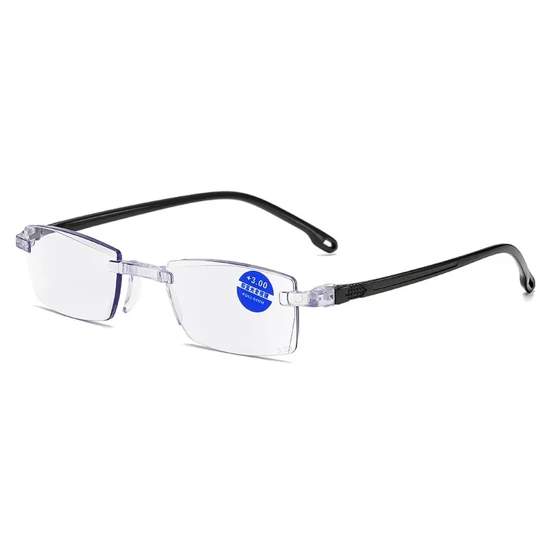 Gafas de lectura sin montura para personas mayores, anteojos de lectura para miopía, antiluz azul, graduadas para negocios, presbicia, 0 -100 -350