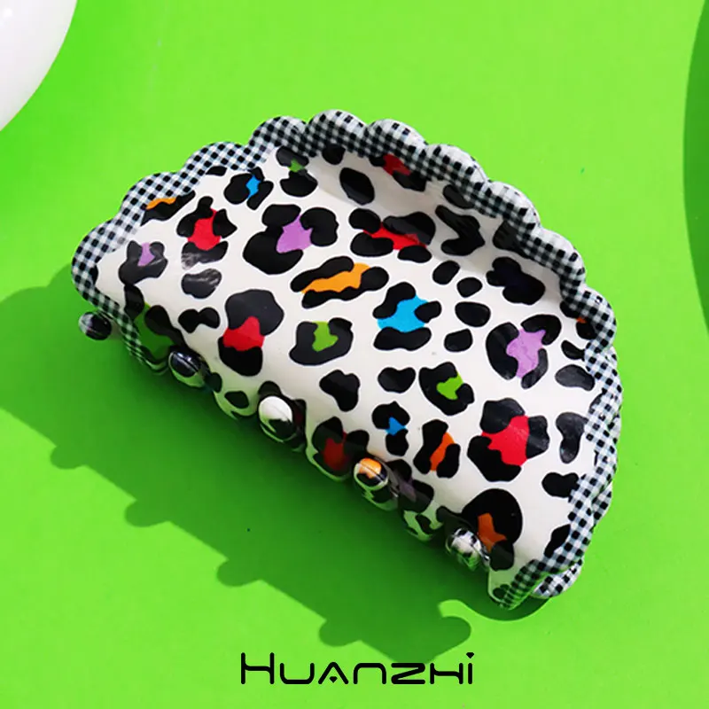 Colorful Leopard Print Graffiti Resin Hair Claw for Women Girl  personality Unique Hair Accessories HUANZHI 2024 NEW Hair Clip