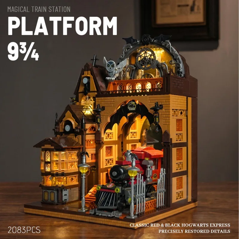 Street View Architecture Magic Train Station Building Block Model Creative House DIY Assembly Toy for Kid Adult Home Decor Gift