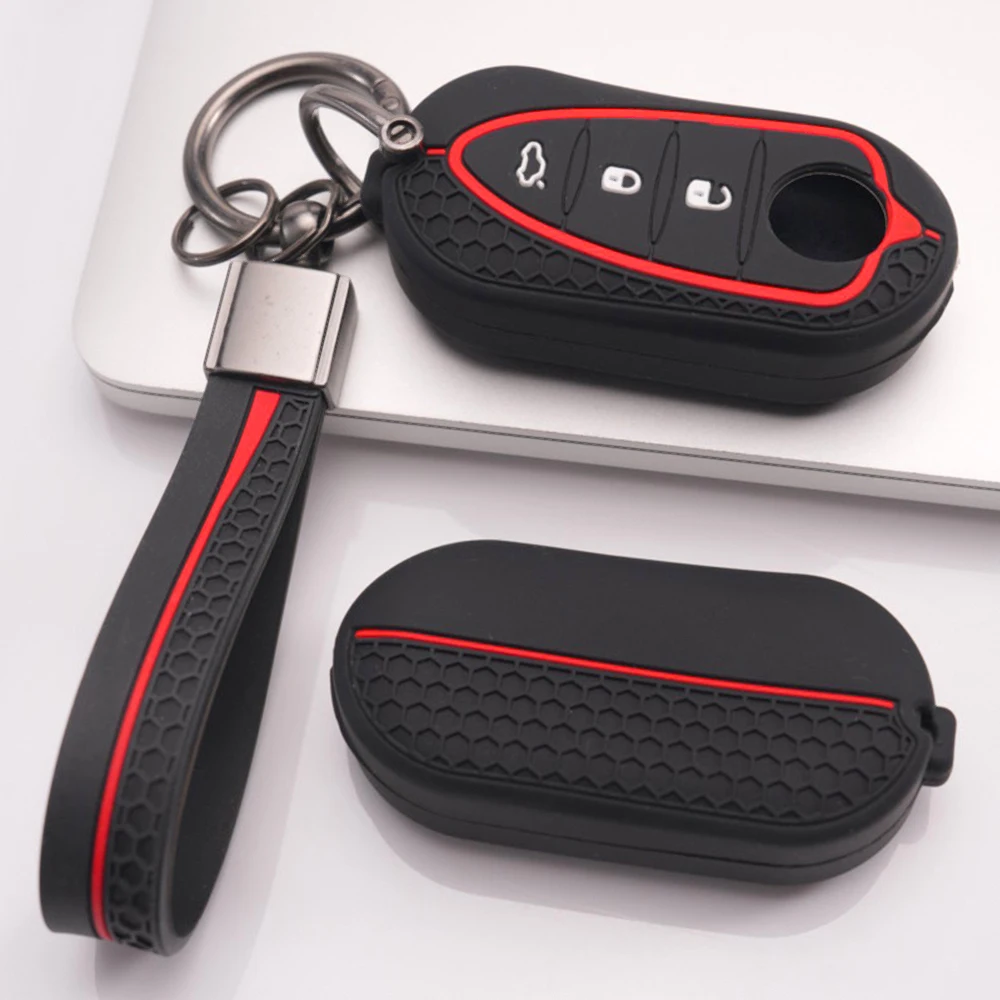 Key Fob Case With Keychain For Alfa Romeo Giulietta MiTo 159 Brera Spider Giulia Stelvio GT 147 156 166 4C Tonale
