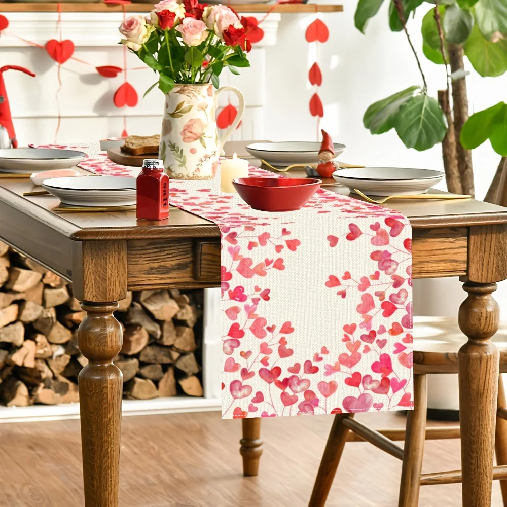 1 Piece of Pink Heart-Shaped Valentine's Day Table Runner with Heart and Cupid Cut-Out Patterns, Suitable for Dinner Parties, Holiday Parties, Family Gatherings, Children's Activities, Themed Cafes, Home Decoration, Christmas Markets, Cozy Tea Parties