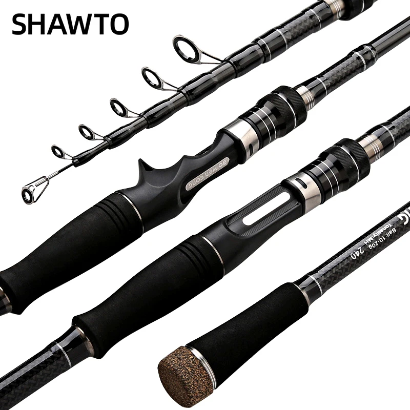 Shawto Carbon Fiber Spinning Rod Telescopic Fishing Rod 1.8M 2.1M 2.4M Casting Lure Feeder Rod Stick Super Hard Pole Carp