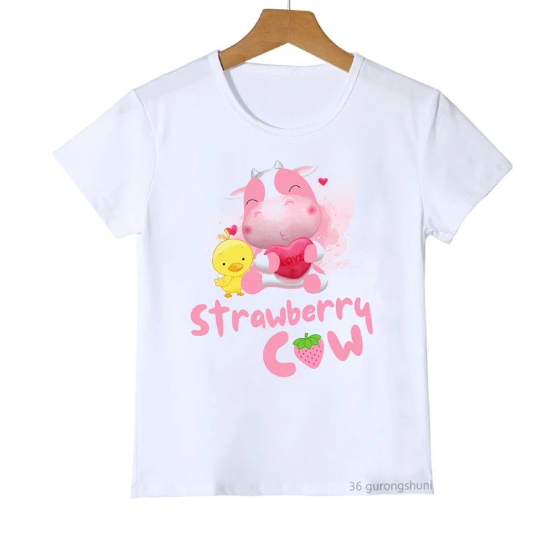 2022 Hot Sale kids t shirt funny strawberry cow cartoon print boys tshirt summer fashion boys/ girls t-shirt kawaii kids clothes