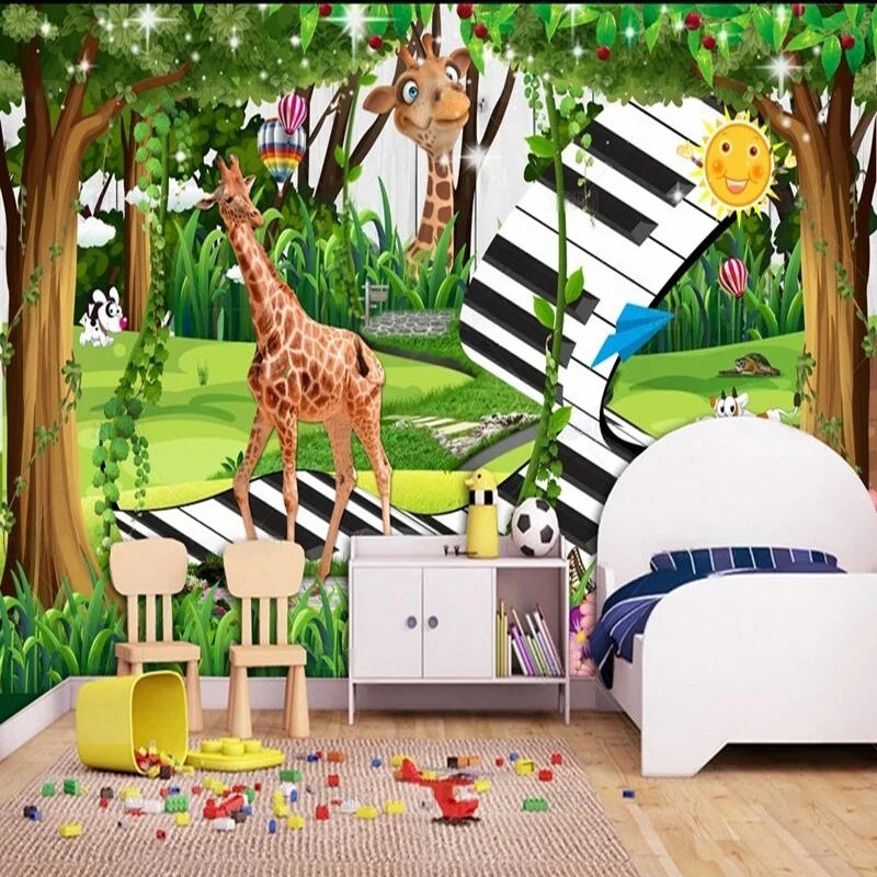 Modern simple and personalized 3D cartoon children's room beautiful forest TV luxurious home decoration bedroom background wall