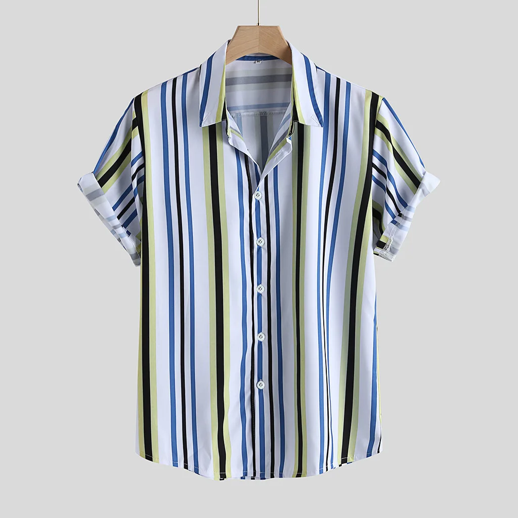 

Men's Casual Striped Loose Long Sve irt Faionable ort-Sved Casual Wear Polyester Thin Print Design for Youth