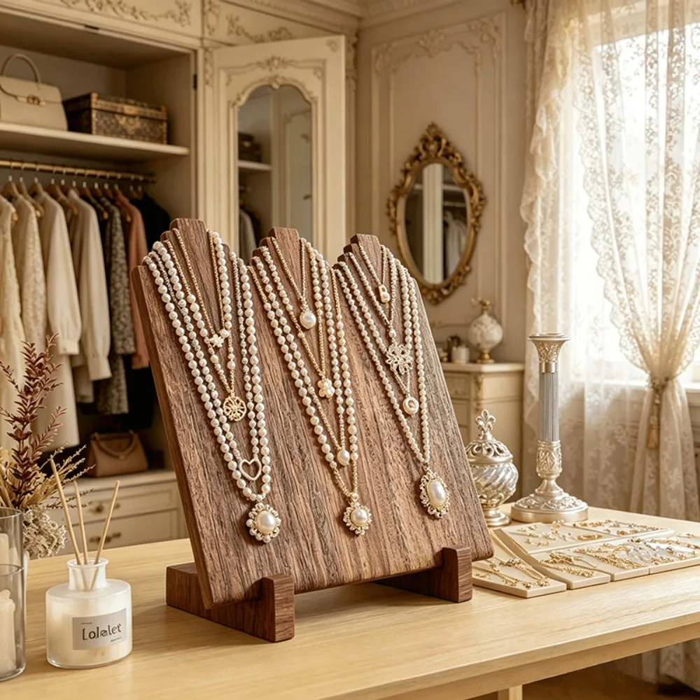 

Wooden Necklace Display Stand Multi Groove Necklaces Storage Holder Jewelry Organizer Rack Dresser Vanity Table Boutique Jewelry