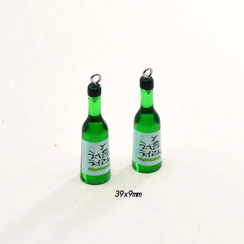 100pcs/Pack Bulk Wholesale Green Bottle Resin Charms Funny 3D Simulated Wine Bottle Drink Pendant For Earring Diy Jewelry Make